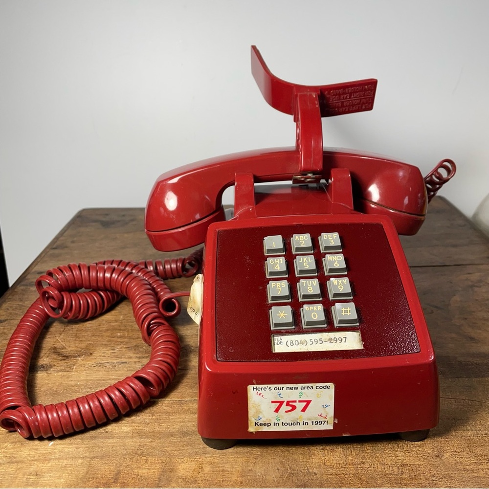 Bell System Red push button telephone shoulder rest Western Electric vintage